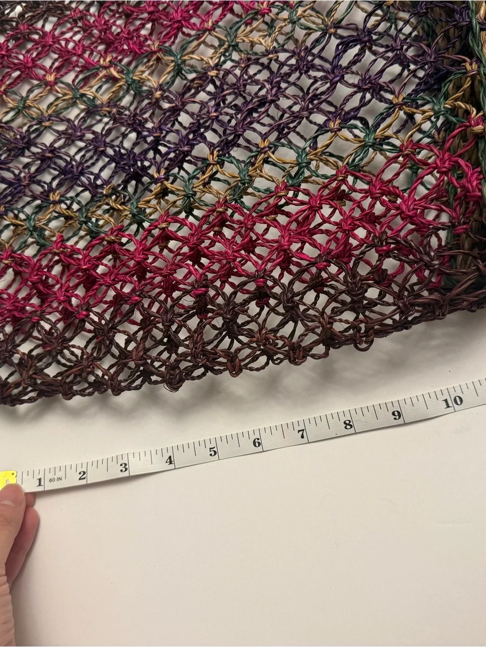 Handwoven Multicolor Net Tote Bag - Purple & Pink